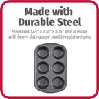 GoodCook Everyday Nonstick Steel Jumbo Texas Muffin Pan,6-cup,Gray,(Pack of 12)