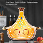 Moroccan Tagine Cooking Pot,Stainless Steel Non Stick Moroccan Casserole with 2 Handles,Large Moroccan Cooker Handmade Tagine Pot with Cone-Shaped Lid(27cm, Rose Gold)