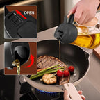YARRAMATE 2Pcs 16oz/470ml 2 in 1 Oil Sprayer for Cooking with Stickers, Food-grade Glass Oil Spray Bottle, Oil Dispenser and Oil Sprayer for Kitchen, Salad, Frying, BBQ (White &Black)