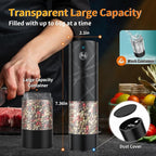 2Pack Electric Salt and Pepper Grinder Set USB Rechargeable with Warm LED Light, Adjustable Coarseness Lidaop Large Capacity Automatic Salt Pepper Mill Shakers for Kitchen, Restaurant, Upgrade Black