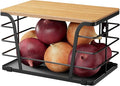 Pantry Organizers and Storage - Stackable Wire Basket with Lightweight PP Mat & Bamboo Top for Fruits Vegetables,Fruit Holder for Kitchen Countertop,Black