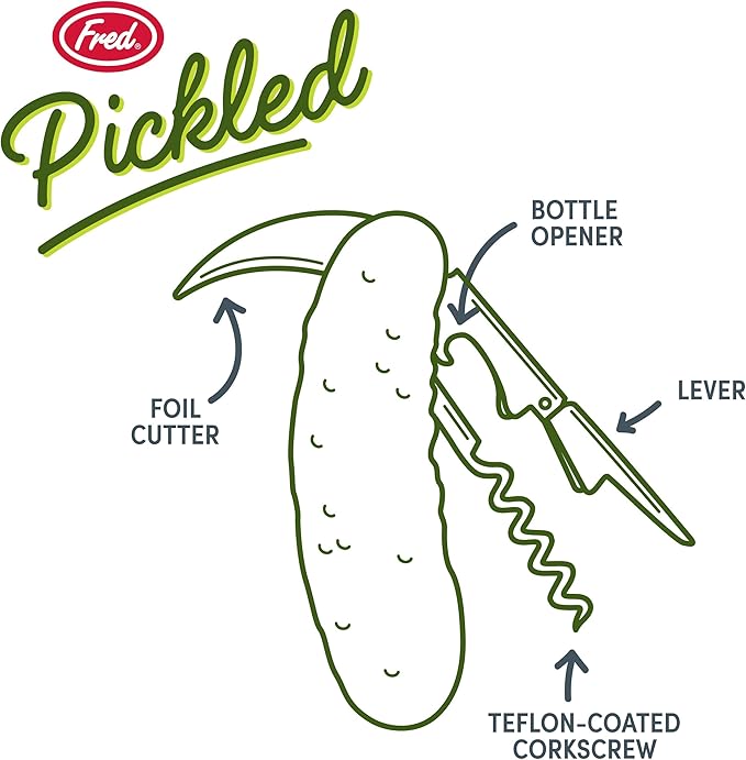 Genuine Fred PICKLED Corkscrew, Multi,function bar tool, Double,hinged lever corkscrew and foli cutter, Great gift