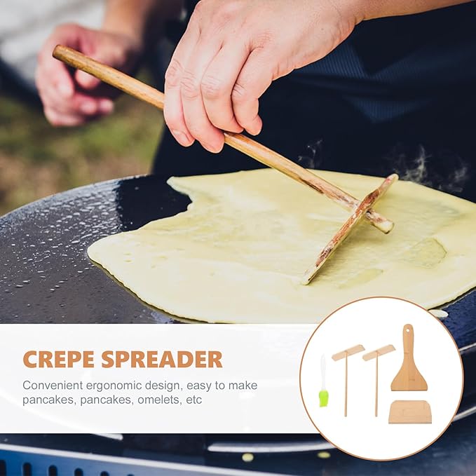 Uonlytech Wear-resistant Crepe Pancake Maker Kit with Spatula and Convenient Spreader, Household Pancake Cooking Tools Set, Five-piece Crepe Accessory for Home Kitchen Use Random Color