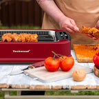 Indoor Smokeless Grill, Techwood 1500W Electric Indoor Grill with Tempered Glass Lid, Portable Non-stick Korean BBQ, Turbo Smoke Extractor Technology, Drip Tray& Double Removable Plate, Red