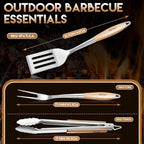 TIVOLI 3PCS Grilling Accessories, Heavy Duty BBQ Tool Set with Stainless Steel Spatula, Tongs, Fork, Wood Handles Barbecue Utensils Kit for Outdoor, Perfect Grill Gifts for Dad Men