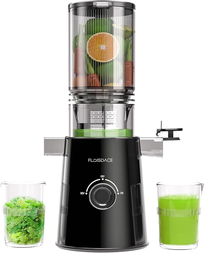 Cold Press Juicer, Slow Masticating Juicer Machines with 5" Feeding Chute Fit Whole Fruits&Vegetables, Stainless Steel Slow Masticating Juicer Easy to Clean, 99.6% Juice Purity, 1.5L Capacity-Black