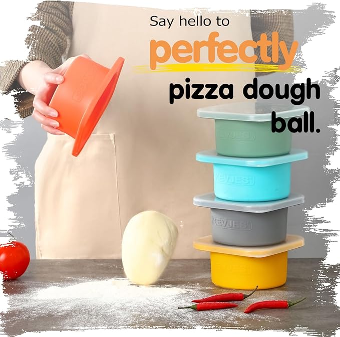 Stackable Silicone Artisan Pizza Dough Proofing Proving Boxes with Air-tight Lids-4pack-500ml Volume for 250g Dough Ball (Space Grey)