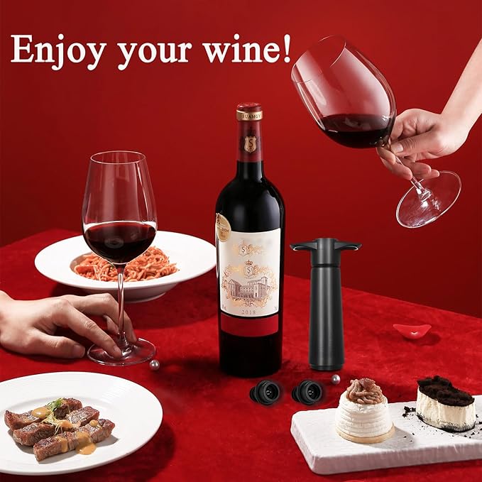 Wine Stoppers Vacuum with Pump, Keep Wine Fresh for up to 7 Days -1 Pump 8 Stopper, Wine Pump and Wine Vacuum Stopper, Reusable for Wine Saver, Wine Stoppers for Wine Bottles