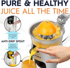 Eurolux Die Cast Stainless Steel Electric Citrus Juicer Squeezer, for Orange, Lemon, Grapefruit | 300 Watts of Power, With 2 Stainless Steel Filter Sizes for Pulp Control