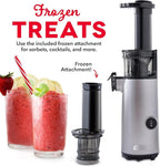 DASH Deluxe Compact Masticating Slow Juicer, Easy to Clean Cold Press Juicer with Brush, Pulp Measuring Cup, Frozen Attachment and Juice Recipe Guide - Graphite