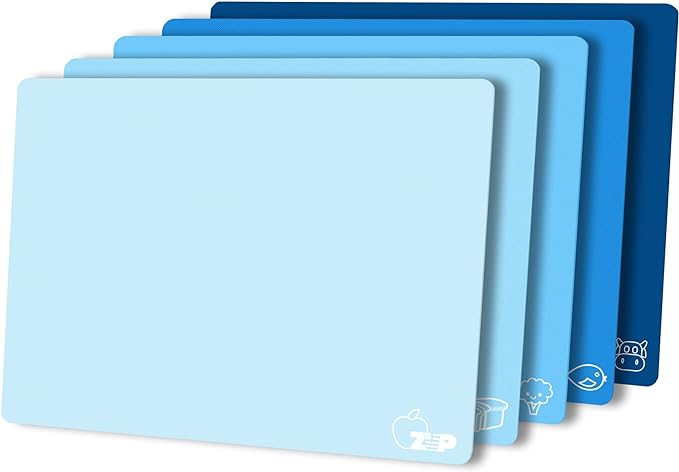 ZVP Flexible Plastic Cutting Board Set of 5 Gradient Color, Colorful Chopping Boards, BPA Free Mats, Non-Slip, Dishwasher Safe, 15x12 Inch, Blue Multi-Color