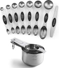 Spring Chef Stainless Steel Magnetic Measuring Spoons Set of 8, Black & Measuring Cups Set of 7