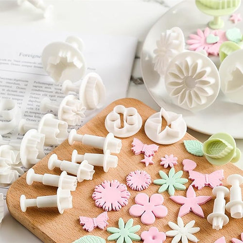 1 Set Five-pointed Star Fondant Flower Cutter,White Flower Plunger Cookie Cutter, Cake Decorating Tools,Dessert And Candy Sculpting Tools,White Baking Accessories