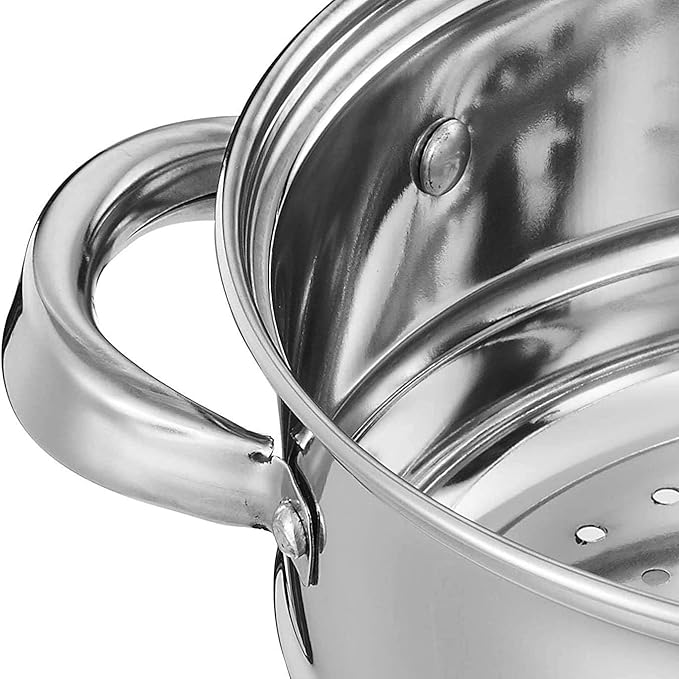 3.0 Quart Steamer Pot for Cooking, 2-tier Steam Pots with Lid for Cooking Vegetables, Seafood, Soups, Food and Pasta