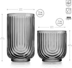16 Piece Smoke Glassware Set, Art Deco Black Drinking Glasses, Ribbed U-Shape Design, 8 Highball 17oz and 8 Whiskey 11oz DOF