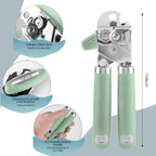 Safring Can Opener Manual, Heavy Duty Handheld Strong Can Opener with Soft Touch Handle, Sharp Blade Smooth Edge, Can Openers with Multifunctional Bottle Opener, Mint
