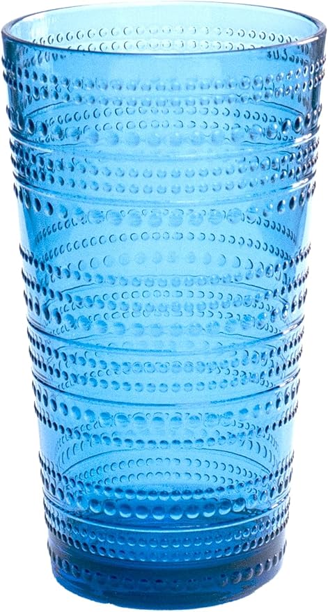 Beaded 16 oz Durable Acrylic Jumbo Drinking Glasses, Shatter-Resistant and Dishwasher-Safe Indoor/Outdoor Drinkware for Water, Iced Tea, Juice, and Cocktails - Cobalt Blue - Set of 6