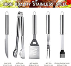 HUSSAR 34PCS BBQ Grill Tools Set Stainless Steel Grilling Accessories with Spatula, Tongs, Skewers for Barbecue, Camping, Kitchen, Complete Premium Grill Utensils Set in Storage Bag, Silver, (BTS-34)