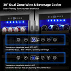 ORYMUSE Wine and Beverage Refrigerator 30 Inch, Beverage Fridge Dual Zone with Upgraded Cooling, Wine Beverage Cooler Built-in or Freestanding, 30 Bottles and 110 Cans Large Capacity