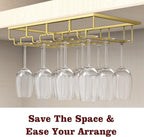 Nuovoware Wine Glass Rack, 4 Rows Wine Glass Holder Storage Hanger Metal Organizer Under Cabinet Stemware Rack for Bar Kitchen Cabinet, Nano Golden