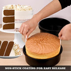 HUAKENER 8 Inch Cake Pan - Set of 3 Round Cake Pans with 100 Pieces Parchment Paper, Non-stick Cake Baking Pans, Dishwasher Safe