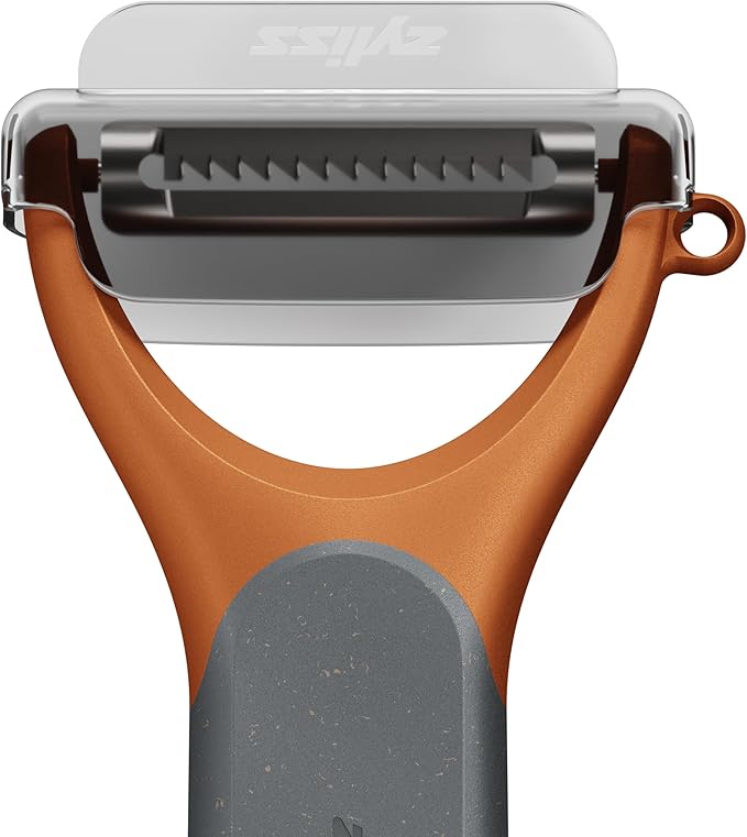 Zyliss Julienne Y Peeler – Ultra-Sharp Stainless Steel Blade for Carrots, Zucchini & Potatoes – Ergonomic Wheatstraw Grip – Built-in Eye Cutter & Safety Cover – Dishwasher Safe – Orange