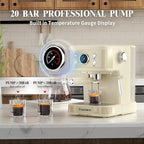 Empstorm Espresso Machine 20 Bar, 2 in 1 Espresso Maker with Milk Frother Steam Wand for Latte and Cappuccino, Powder and Capsule Portafilter, 50oz Removable Water Tank Coffee Machine for Home-White
