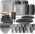 Teivio 48-piece Wheat Straw Square Dinnerware Set for 12, Unbreakable Dinner Plates, Salad Plates, Snack Bowls, Tumblers 13.5 oz, Dishwasher Safe, Plastic Kitchen RV Dish Set, Gray Ombre