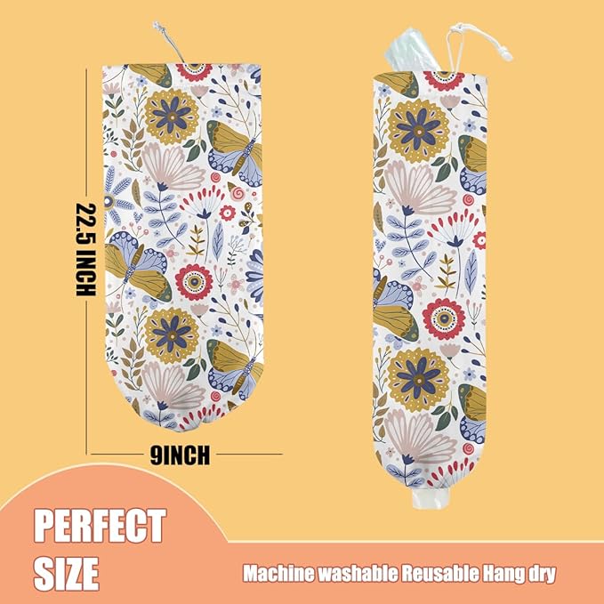 Butterfly Plastic Bag Holder, Wall Mount Grocery Bag Holder, Plastic Storage bag, Pull Rope Free Adjustment, Plastic Bag Holders for Grocery Bags, Plastic Bag Dispenser for Home Kitchen Office