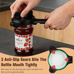 Multi-Functional Retractable Jar & Bottle Opener, Magnetic Stainless Steel Can Opener with Ergonomic Handle, Friendly Kitchen Gadget (black)
