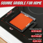 Carbon Steel Griddle, Small Non-Toxic Stovetop Flat Top Pan for Gas, Electric Range, Induction, Grill & Campfire, Pre-seasoned Nitride Coating, Oven Safe to 1200°F, with Heat-insulating Gloves