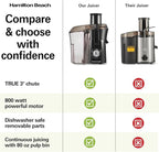 Hamilton Beach Juicer Machine, Big Mouth 3” Feed Chute for Whole Fruits and Vegetables, Easy to Clean, Centrifugal Extractor, Vegetable & Fruit Juicer, BPA Free, 800W Motor, Black