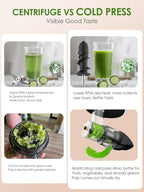 Vegetable Juicer for Celery Wheatgrass Spinach Ginger, Fruit Juicer Machines Slow Masticating Cold Press Juice Extractor Pulp Separated, Quiet Motor, Easy To Clean, BPA Free, Dishwasher Safe