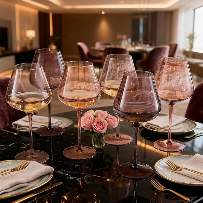 Venus Wine Glass Sets, 20oz Glasses Set of 6 Melanin Brown Colored for Her, Mom, Wife, Girlfriend, Mama, Special Celebrations Color Drinkware Unique Style Tall Stemmed Amber Colors Bronze Glassware