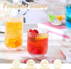 Vesici 8 Pieces Drinking Glasses Cocktail Glasses Arch Design Highball Ribbed Glassware Vintage Cups Ripple Aesthetic Tumblers for Whiskey Water Beverages Ice Coffee Juice Milk, 14 oz and 12 oz
