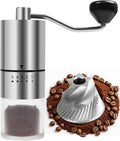 Stainless Steel Burr Manual Coffee Grinder For Drip,French Press,5 Adjustable Settings,Hand Mill with Built-In Burr,For Home Use and Camping (Stainless Steel burr-Sliver)