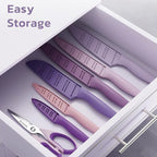 Astercook Knife Set, 13 Pieces Kitchen Knives Set with Healthy Anti-Rust Coating, Dishwasher Safe, Stainless Steel Chef Knife Sets with 6 Blade Guards, Perfect Holiday Gifts for Kitchen Purple