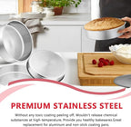 P&P CHEF 8 Inch Round Cake Pan Set of 3, Stainless Steel Round Baking Layer Pans Bakeware for Layer Birthday Cake, Fit Oven/Pots/Pressure Cooker, Leakproof & Dishwasher Safe, Silver