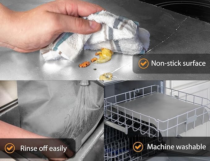 Oven Liners for Bottom of Oven - 4 Pack Large Heavy Duty Mats, 17”x25” Non-Stick Reusable Liner for Electric, Gas, Toasters, Grills - BPA & PFOA Free Kitchen Accessory to Keep It Clean (Silver)