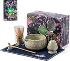 Buucup Matcha Whisk Set, Ceramic Matcha Kit Set Includes Matcha Bowl, Matcha Whisk and Holder, Bamboo Scoop, Scoop Rest, Sifter and Tea Towel - 7 Pcs Matcha Kit for Matcha Lovers (Mottled Green)