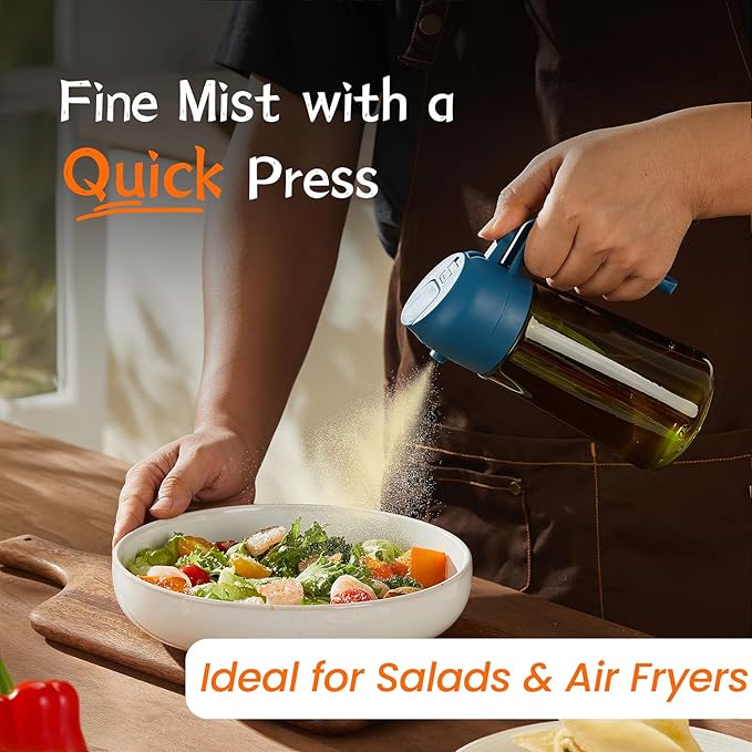 TrendPlain - Original 16oz/470ml Olive Oil Dispenser Bottle for Kitchen Gadgets and Air Fryer Accessories - Olive Oil Sprayer for Cooking w/Stickers - Navy