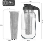 Cold Brew Coffee Maker,64 oz Mason Jar Pitcher with Stainless Steel Filter, Pour Spout Handle Lid, Heavy Duty Glass Airtight & Leak-Proof for Iced Coffee,Tea & Lemonade