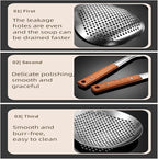 Spider Strainer Colander with Wood Handle, Solid Stainless Steel Kitchen Utensil for Cooking Frying Pasta Drainer