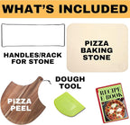 Pizza Stones for Oven and Grill - Pizza Stone with Handles, Wooden Peel and Dough Tool - 15 inch x 12 inch Rectangular Pizza Grill Stone - Baking Stone for Bread - Pizza Making Set