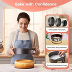 RFAQK 150PCs Cake Pan Set for Baking + Cake Decorating Supplies: 3 Round Non Stick Springform Pan Set (4, 7, 9 inches),24 Icing Tips,Cake Leveler–Multi-functional Leak-Proof Cake Pans & eBook