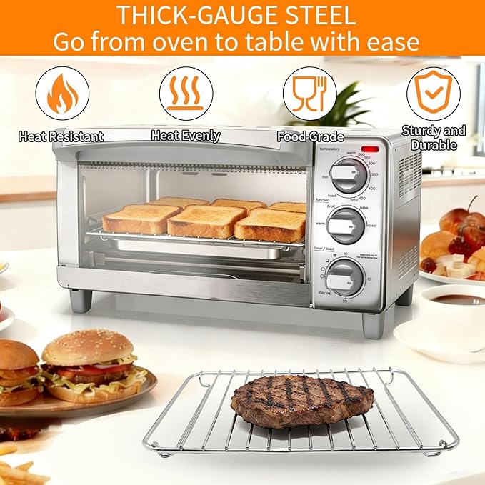 Countertop Toaster Oven Accessories for BLACK DECKER 4 Slice Extra Wide Convection Toaster Oven, 10.75×8.27 IN Stainless Steel Toaster Oven Replacement Parts Baking Rack Wire Rack