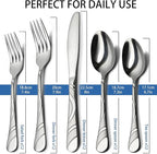 60-Piece Silverware Set for 8, 18/0 Frosted & Mirror Finish Stainless Steel Vintage Flatware Set, Modern Cutlery Set for Home Wedding Restaurant Housewarming Party Event Serving For 12