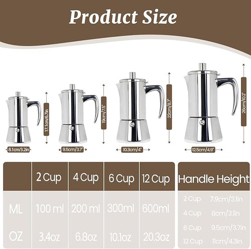 2 Cup Thickened Moka Pot 304 Stainless Steel 100ml Italian Espresso Coffee Maker Stovetop CoffeeMakers Mocha Pot Percolator for Induction Stove Classic Cafe Makers Portable for Easy Brewing