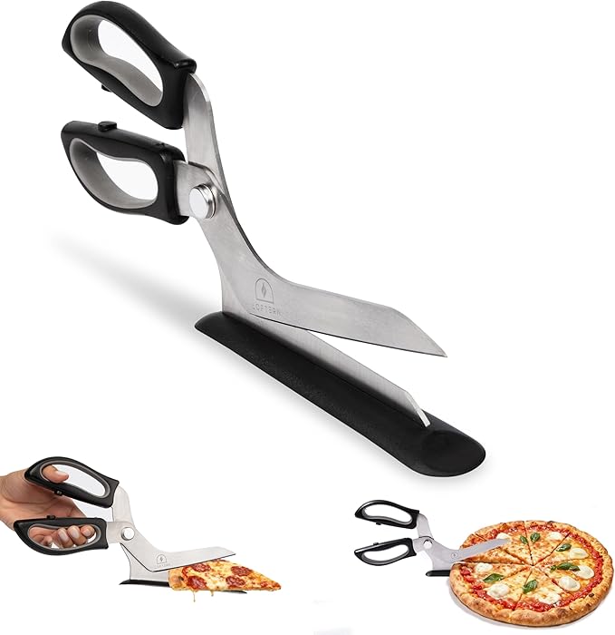 Loftern Pizza Scissors - Stainless Steel Non-Stick Kitchen Scissors Two-Piece Design Separates for Easy Cleaning - Pizza Cutter & Food Slicer with Comfort Sure-Grip and Non-Scratching Serving Base