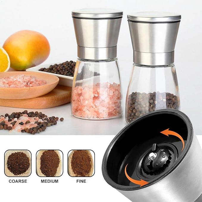 Gulex® Salt and Pepper Grinder Set Pepper Mill, Sea Salt Shaker Refillable, Adjustable Coarseness, Stainless Steel with Ceramic Rotor (Set of 2)